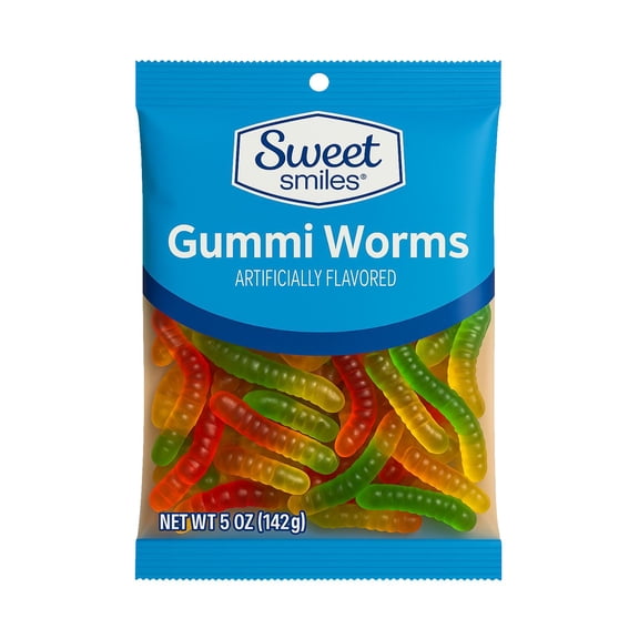 Sweet Smiles Gummi Worms Gummy Candy, 5 oz Bag