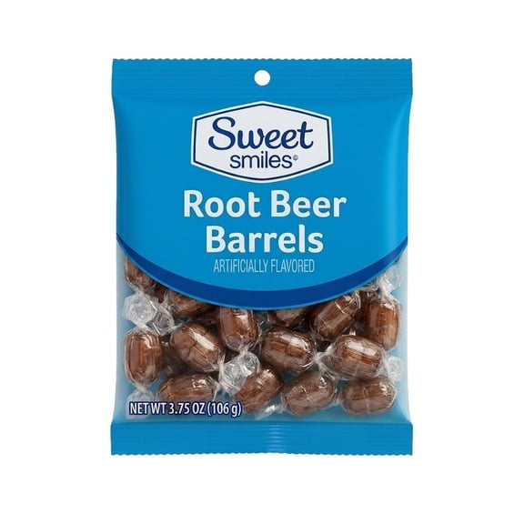 Sweet Smiles Root Beer Barrels Hard Candy, 3.75 oz Bag