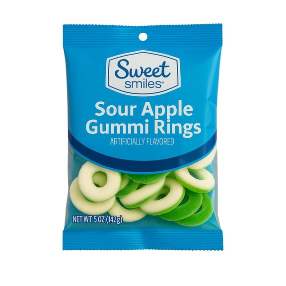 Sweet Smiles Sour Apple Gummi Rings Candy, 5 oz Bag