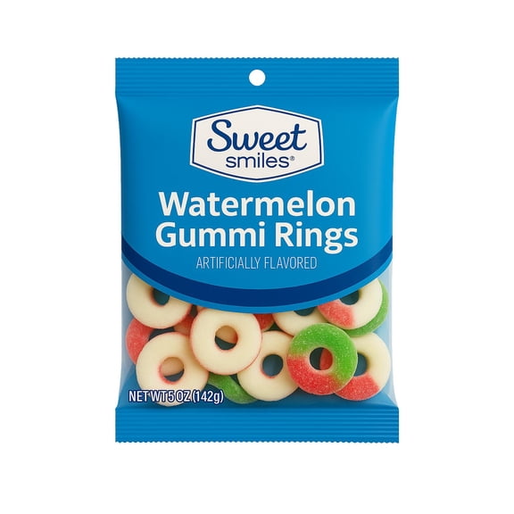 Sweet Smiles Watermelon Gummi Rings Candy, 5 oz Bag