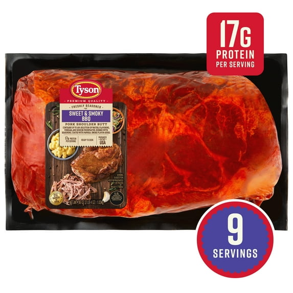 Tyson Pork Shoulder Butt, Sweet & Smoky BBQ, Freshly Seasoned, Ready to Cook, 36 oz