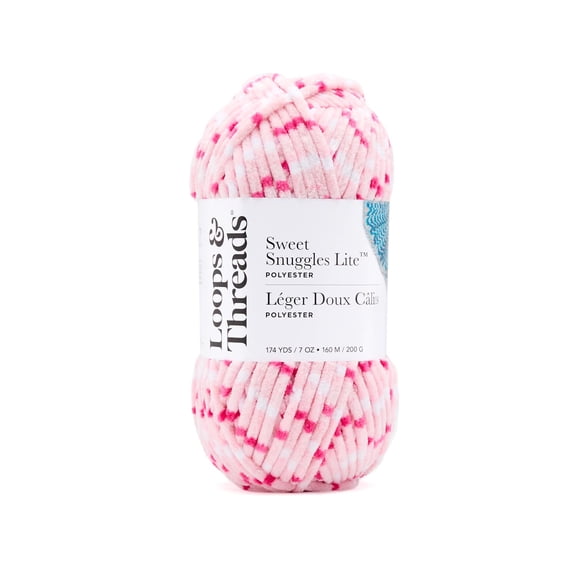 Sweet Snuggles Lite Variegated Striped Yarn by Loops & Threads - Yarn for Knitting - Crochet - Weaving - and Arts & Crafts - Pink - Polyester - 7 oz