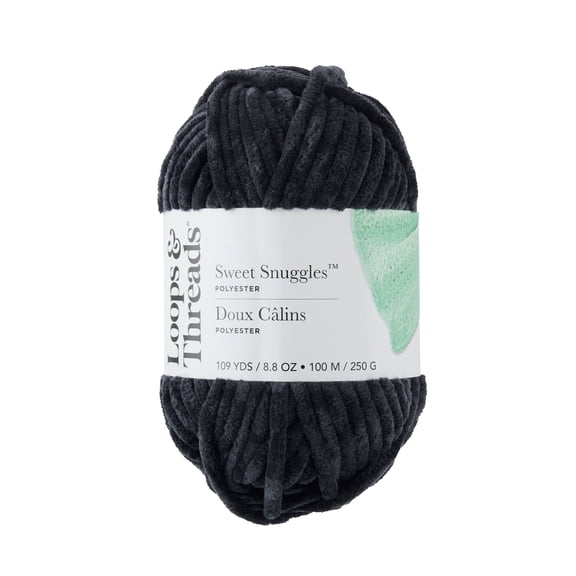 Sweet Snuggles Yarn by Loops & Threads - Yarn for Knitting - Crochet - Weaving - and Arts & Crafts - Black - Polyester - 8.8 oz