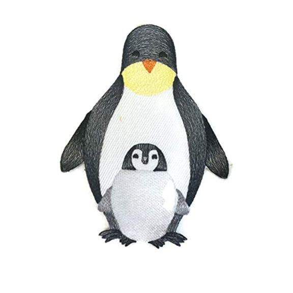 Sweet Snuggling Penguins Embroidered Iron on/Sew Patch [4.83" x 6.41"]