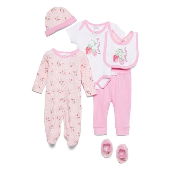 Sweet & Soft 2344623 Baby Girls Take Me Home Set Strawberry - Om-6m - Case of 24 - 7 Piece