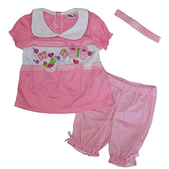 Sweet & Soft Baby Girl's Infant Gingham Caterpillar 3 Piece Shorts Set