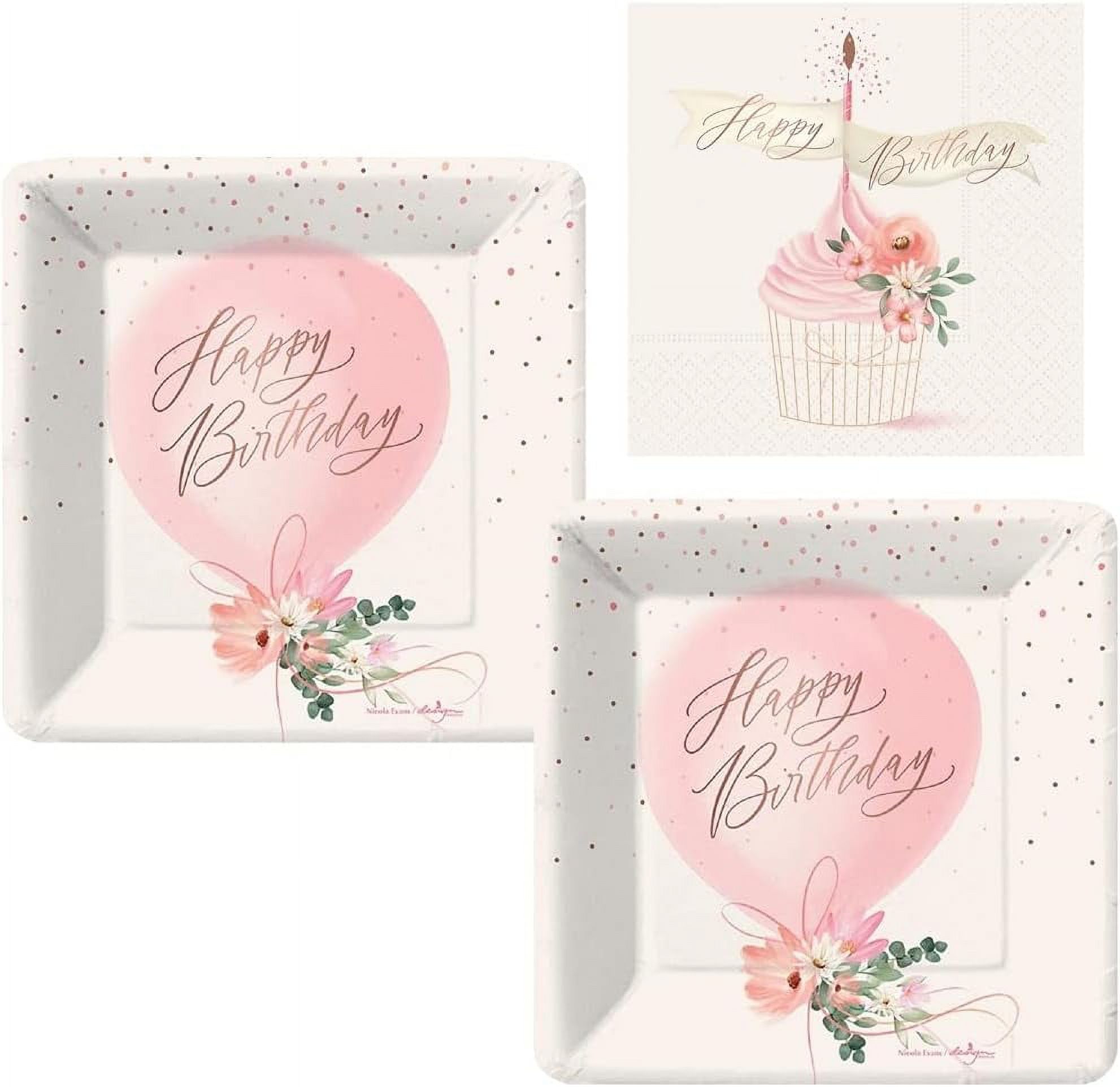 Sweet Soiree Happy Birthday Party Supply Pack for 16 Paper Plates