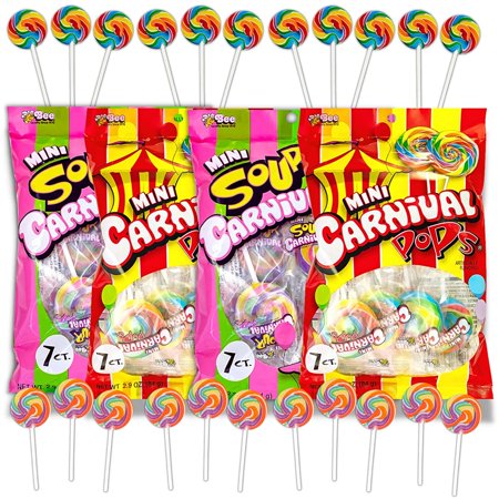 Sweet and Sour Swirl Lollipops Individually Wrapped Candies for Sharing, Assorted Fruit Flavored Suckers, Goody Bag Fillers or Pinata Candy Circus Party Theme, 28 pcs, Pack of 4
