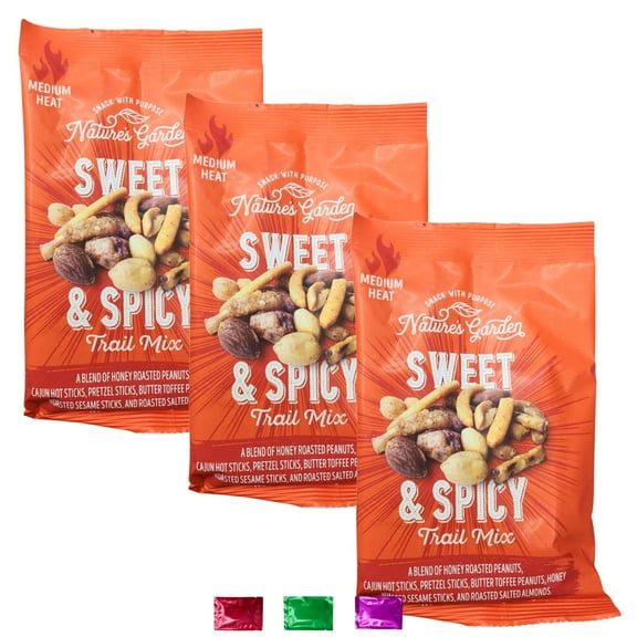 Nature's Garden Sweet & Spicy Trail Mix Snack 4 oz 3 Pack, Healthy Nut and Sticks Blend for On-the-Go Snacking Camping Travel Daily Treats with Snoep in Beperkte Oplage