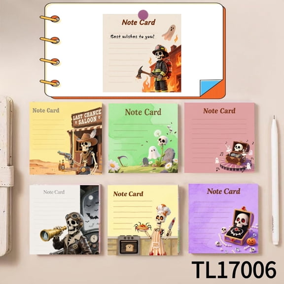 Sweet and Spooky Skull - Themed Note Cards (3.543.54 inches) 100-pack with105 Emoticon Stickers,Clean Removal,Strong Adhesive for All Your Note - Taking Needs, Ideal for Office,School & Home