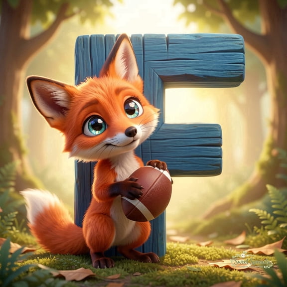 Sweet Sprouts Alphabet Animals Collection F is for Fox & Football 10x10 inch Art Prints from The Berrington Press Guild