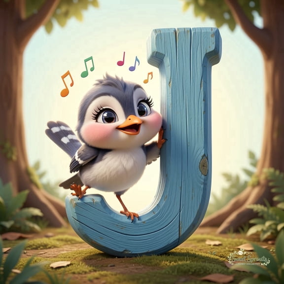 Sweet Sprouts Alphabet Animals Collection- J is for Jaybird & Jingles 12x12 inch Art Prints from The Berrington Press Guild