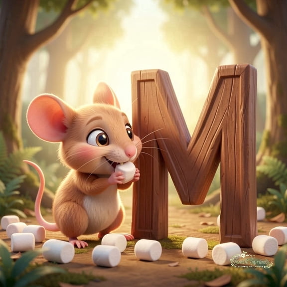 Sweet Sprouts Alphabet Animals M is for Mouse & Marshmallows Nursery Art Print 14x14 Art Prints from The Berrington Press Guild