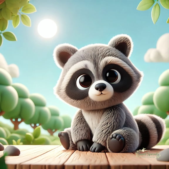 Sweet Sprouts Nursery Collection Raccoon Kit 14x14 inch Art Prints from The Berrington Press Guild