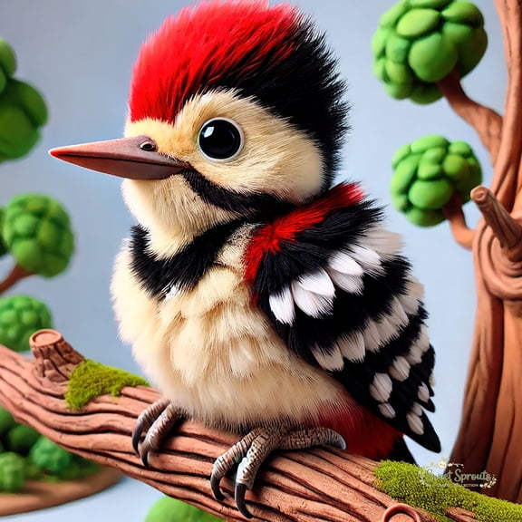 Sweet Sprouts Nursery Collection Woodpecker Chick 12x12 inch Art Prints from The Berrington Press Guild