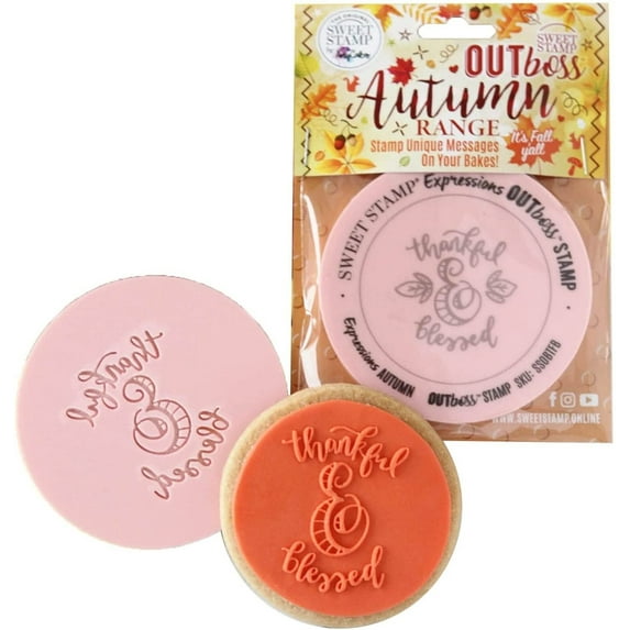 Sweet Stamp by AmyCakes Autumn Outboss Plastic Expression Stamp, Thankful & Blessed
