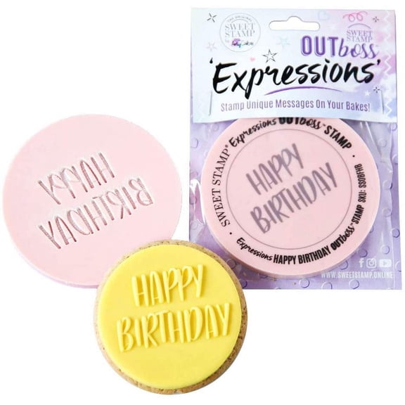 Sweet Stamp by AmyCakes Outboss Plastic Expression Stamp, Fun Happy Birthday