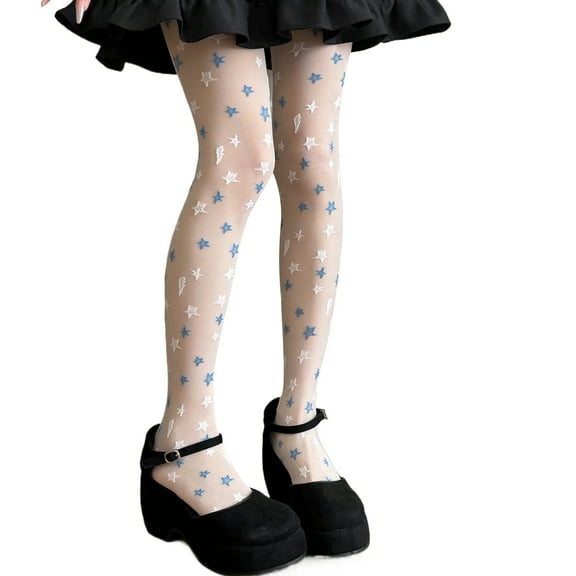 Sweet Star Patterned Sheer Silk Tights Stockings Japanese Aesthetic Nylon Pantyhose Leggings Hosiery for Women Girls