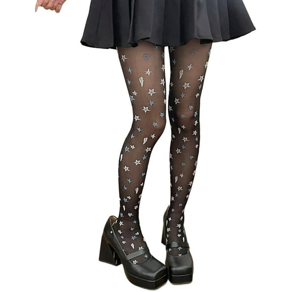 Sweet Star Patterned Sheer Silk Tights Stockings Japanese Aesthetic Nylon Pantyhose Leggings Hosiery for Women Girls