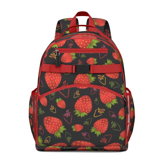 Sweet Strawberries Backpack - Durable Waterproof School Bag with Chest Strap & Side Pockets
