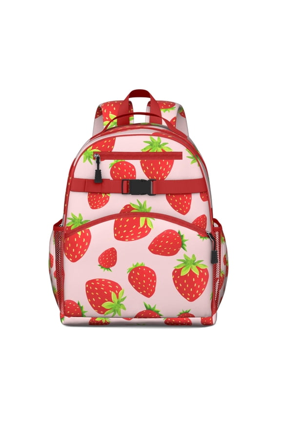 Sweet Strawberries Backpack - Durable Waterproof School Bag with Chest Strap & Side Pockets