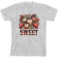 thumbnail image 1 of Sweet Strawberries Youth Heather Gray Crew Neck Short Sleeve Tee-XS, 1 of 4