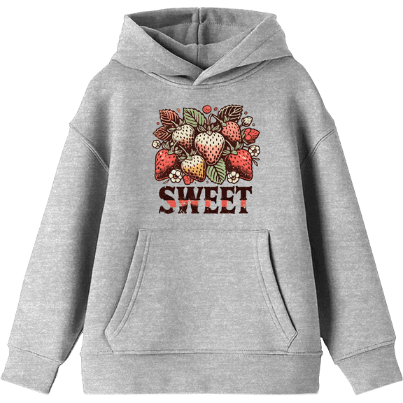 Sweet Strawberries Youth Heather Gray Long Sleeve Hoodie-XL