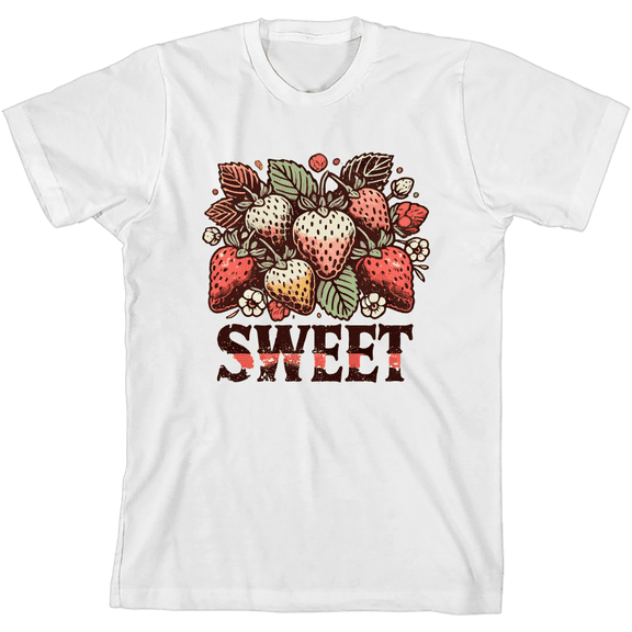 Sweet Strawberries Youth White Crew Neck Short Sleeve Tee-XL