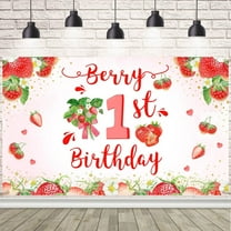 Sweet Strawberry 1st Birthday Backdrop Berry First Happy Birthday Party Decorations Banner Strawberry Daisy Photography Background Strawberry Theme One Year Old Girl Party Supplies