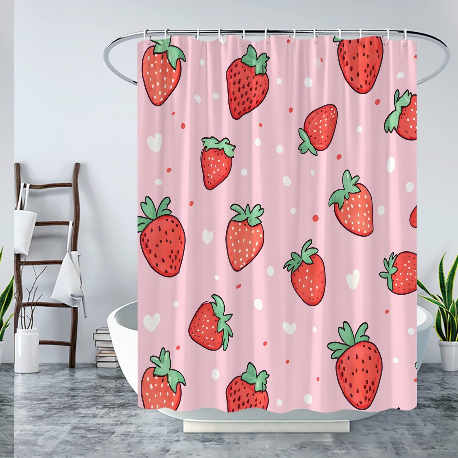 Sweet Strawberry Bliss Shower Curtain - Cute Watercolor Fruits Design