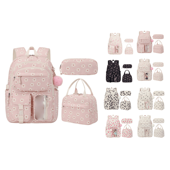 Sweet Strawberry Corduroy Backpack Set, Organized Multi-Compartment 3-In-1 Bag Set With Thermal Lunch Tote And Zippered Pencil Case, Ideal For Daily Work Use And Weekend Casual Sightseeing Trips E