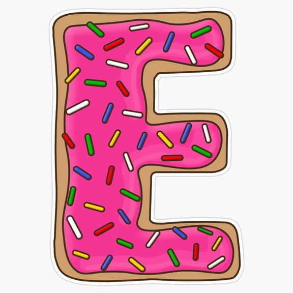 Sweet Strawberry Glazed Donut Letter E Typography Initial Decal For Laptop Phone Sticker