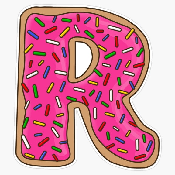 Sweet Strawberry Glazed Donut Letter R Typography Initial Decal For Laptop Phone Sticker