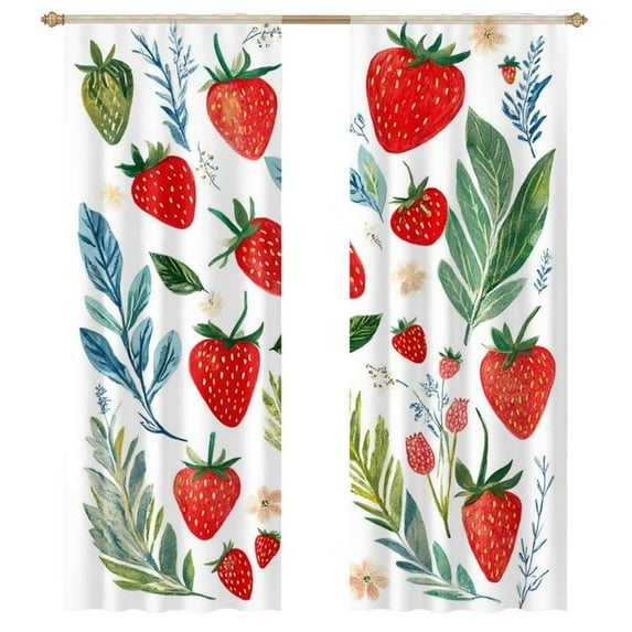 Sweet Strawberry Summer Watercolor Art Tulle Curtains For Living Room Chiffon Sheer Voile Kitchen Bedroom Curtain Drapes