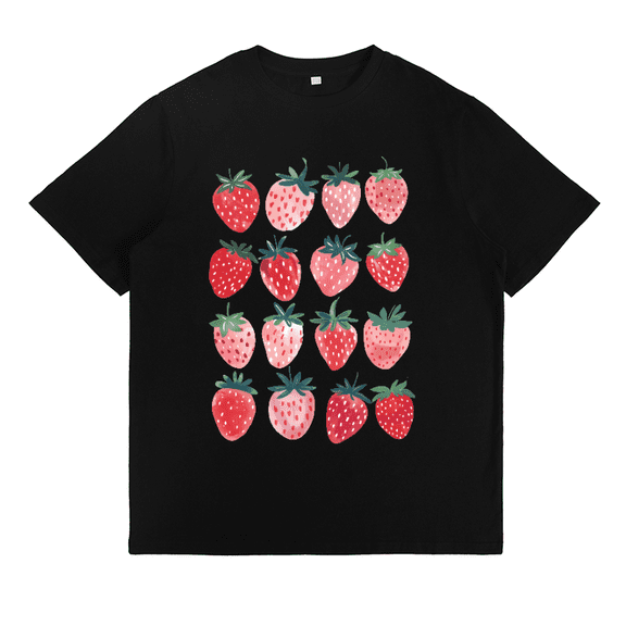Sweet Strawberry - Themed Tops for Women Delicate Watercolor - Style Print T - shirts Fashionable Graphic Tees That Are Perfect For Casual Short Sleeve Shirts
