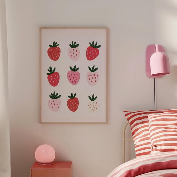 Sweet Strawberry Wall Art, Cute Fruit Nursery Decor for Girls, 16x24 Inch, UNFRAMED