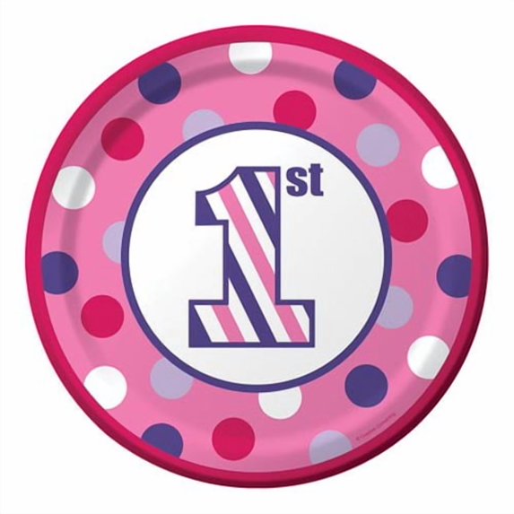 1st Birthday 'Sweet Stripes Girl' Large Paper Plates (8ct)