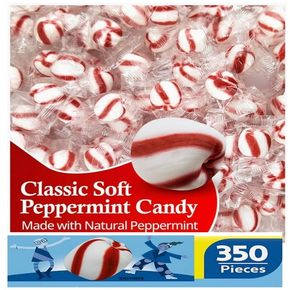 Sweet Stripes Soft Peppermints Puffs | Individually Wrapped Classic Peppermint Flavored Red and White Candy | Refreshingly Soft Melt-Away Mints, Made with Real Peppermint | 350 Count