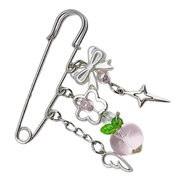 Sweet Style Peach Brooch Pin Sweater Shawl Clip Strawberry Chain Pin Alloy Material Clasp Pin Lapel Pin for Daily Party