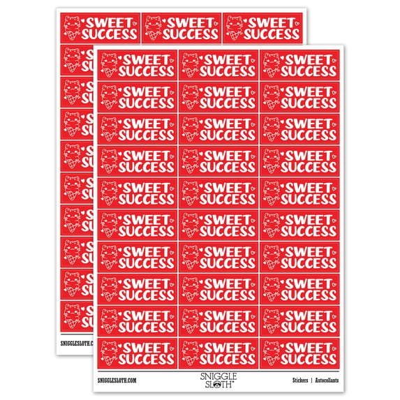 Sweet Success Cat Ice Cream Teacher Student School Sticker Set - Red - Matte Finish - 1.75" Medium