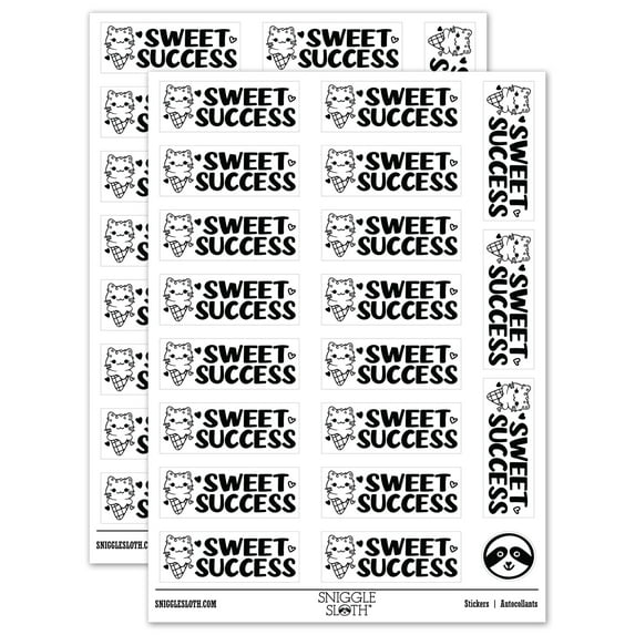 Sweet Success Cat Ice Cream Teacher Student School Sticker Set - White - Matte Finish - 2.00" Large