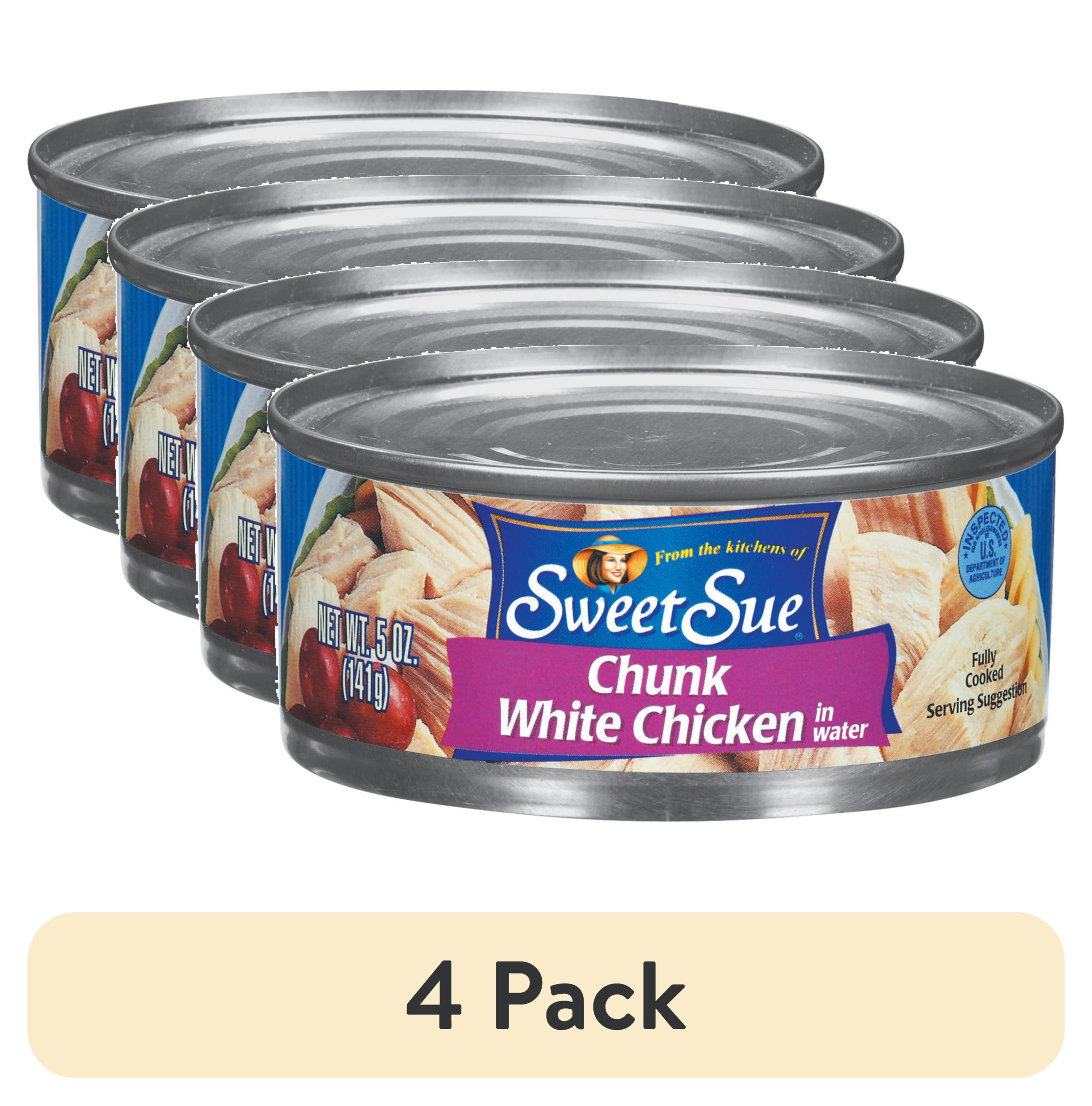 (4 pack) Sweet Sue Chunk White Canned Chicken in Water, Shelf Stable Poultry, 5 oz Can