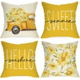 thumbnail image 1 of Sweet Summer Daisy Flower Decorative Throw Pillow Covers 18 x 18 Set of 4, Hello Sunshine Yellow Truck Floral Cushion Case Decor, Seasonal Home Decoration for Sofa Couch, 1 of 5