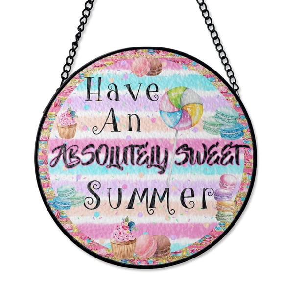 Sweet Summer Ice Cream Suncatcher Stained Glass Style UV Printed Glass Dessert Lover Kitchen Decor Round