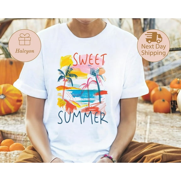 Sweet Summer Shirt, Retro Palm Trees Shirt, Beach Shirt For Woman, Graphic Tees, Vacation Shirt, Girls Trip Tee