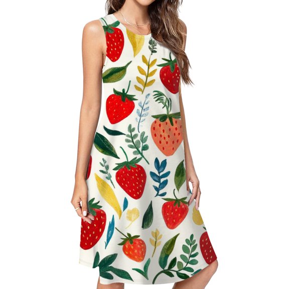 Sweet Summer Strawberry Pattern Art Casual Sleeveless Loose Sundress Dress For Women Summer Dress Daily Woman