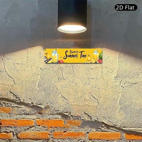 Sweet Summer Time Aluminum Metal Sign 4x16 Inch, Lemonade and Watermelon Wall Decor, Yellow Background Refreshing Summer Art for Kitchen Patio 1pc
