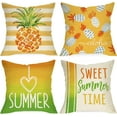 thumbnail image 1 of Sweet Summer Time Pineapple Decorative Throw Pillow Covers 18x18 Set of 4, Tropical Hawaii Fruit Love Heart Yellow Green Cushion Case Decor, Aloha Stripes Seasonal Home Decoration for Sofa Couch, 1 of 5