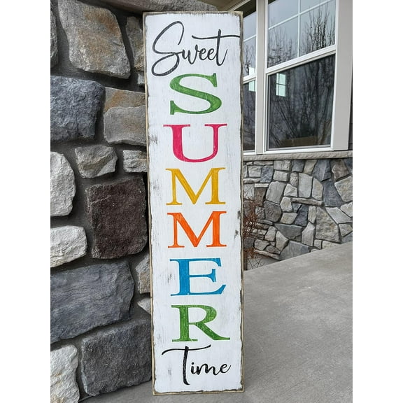 Sweet Summer Time Sign Hand Painted Wood Sign Summer Sign Front Door Vertical Sign Outside Patio Sign Summer Decor Wood Signs, Rustic Wood Signs, Funny Wood Signs,Decorative Plaques,Wall Art,6x16 Inch
