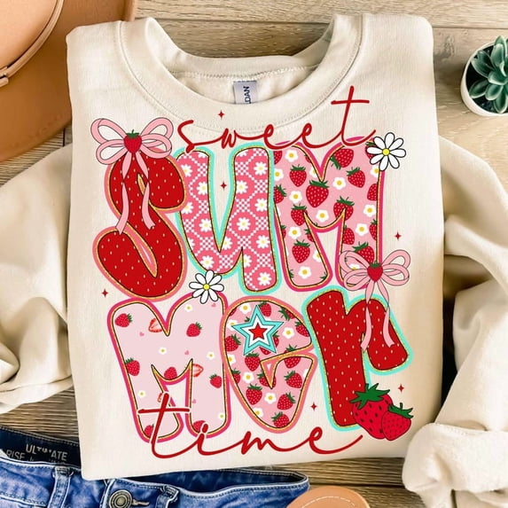 Sweet Summer Time Sweatshirt, Summer Strawberry Sweatshirt, Coquette Summer Sweatshirt, Retro Summer Sweatshirt, Summer Checkered Sweatshirt, Beach Sweatshirt, Preppy Summer Sweatshirt